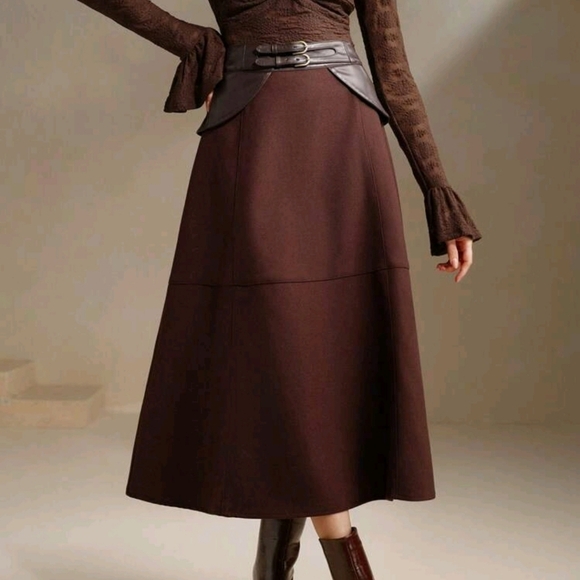 Fashionable Commuter Retro Chic PU Leather Patchwork DoubleBelt High Waist Shirt - Picture 1 of 4